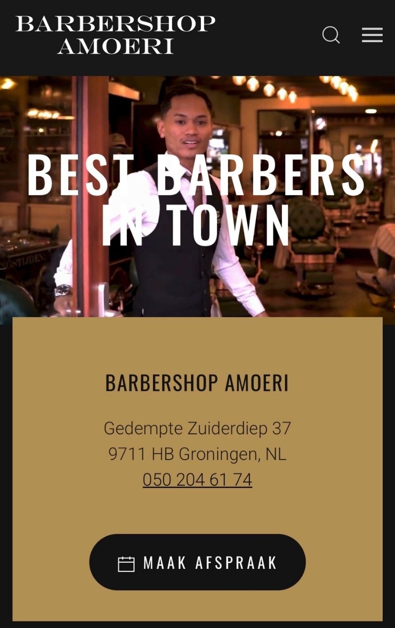 Website Barbershop Amoeri Groningen gerealiseerd door NJM Media