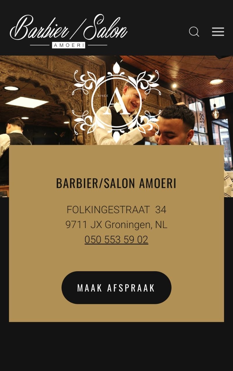 Website Barbier Salon Amoeri Groningen gerealiseerd door NJM Media
