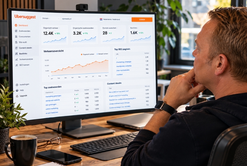 Foto Nick bezig met Ubersuggest SEO en GEO