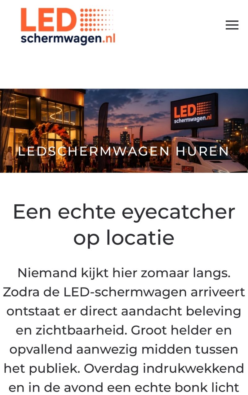 Website Ledschermwagen.nl voor mobiele LED-schermwagen verhuur gerealiseerd door NJM Media