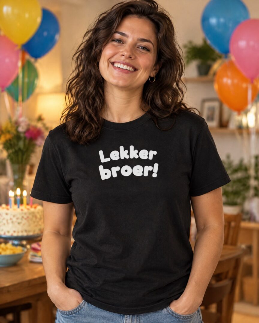 Model draagt het zwarte straattaal T-shirt Lekker broer!