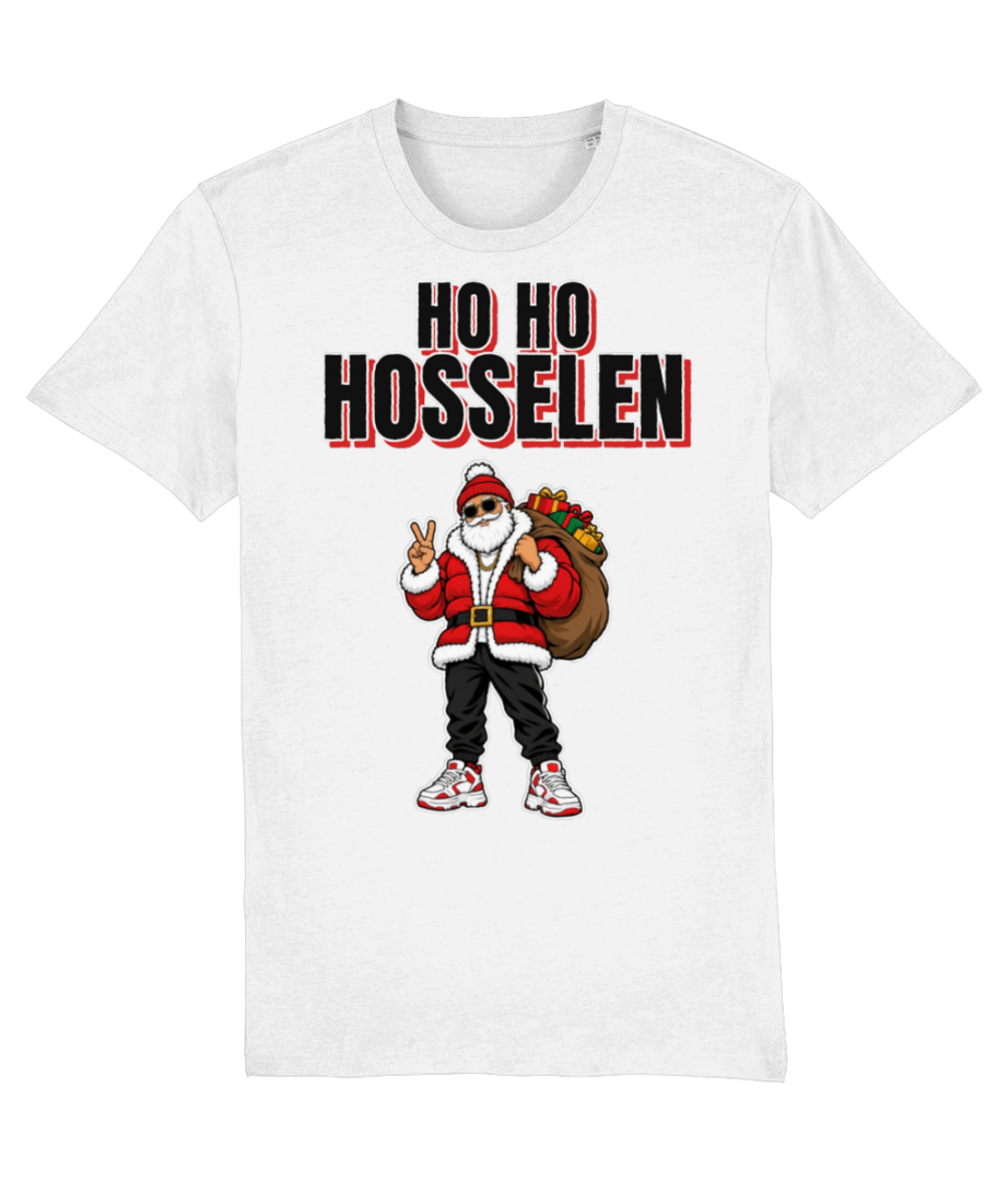 Street Christmas T-shirt Ho Ho Hosselen, wit, productweergave van het ontwerp