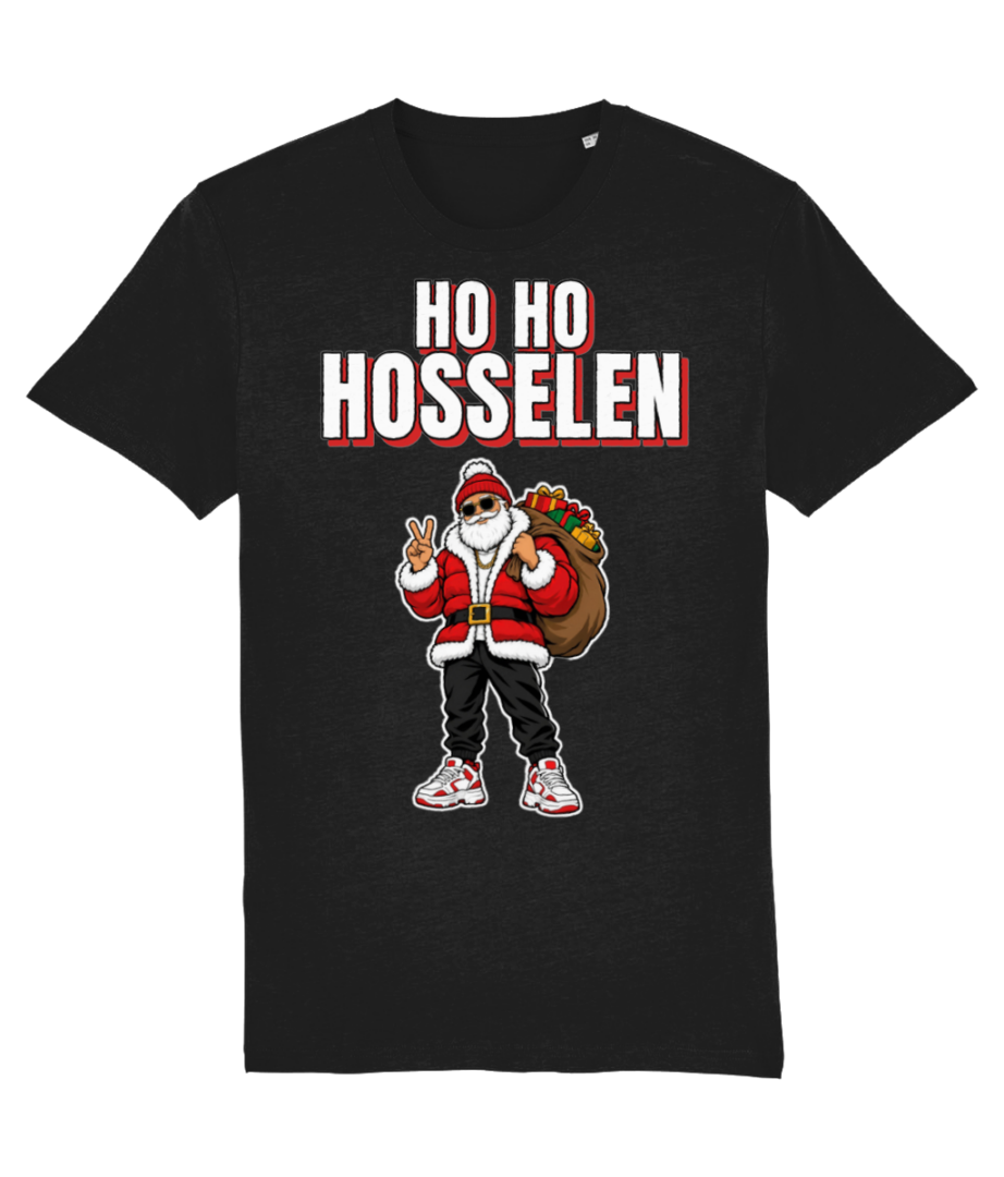 Street Christmas T-shirt Ho Ho Hosselen, zwart, productweergave van het ontwerp