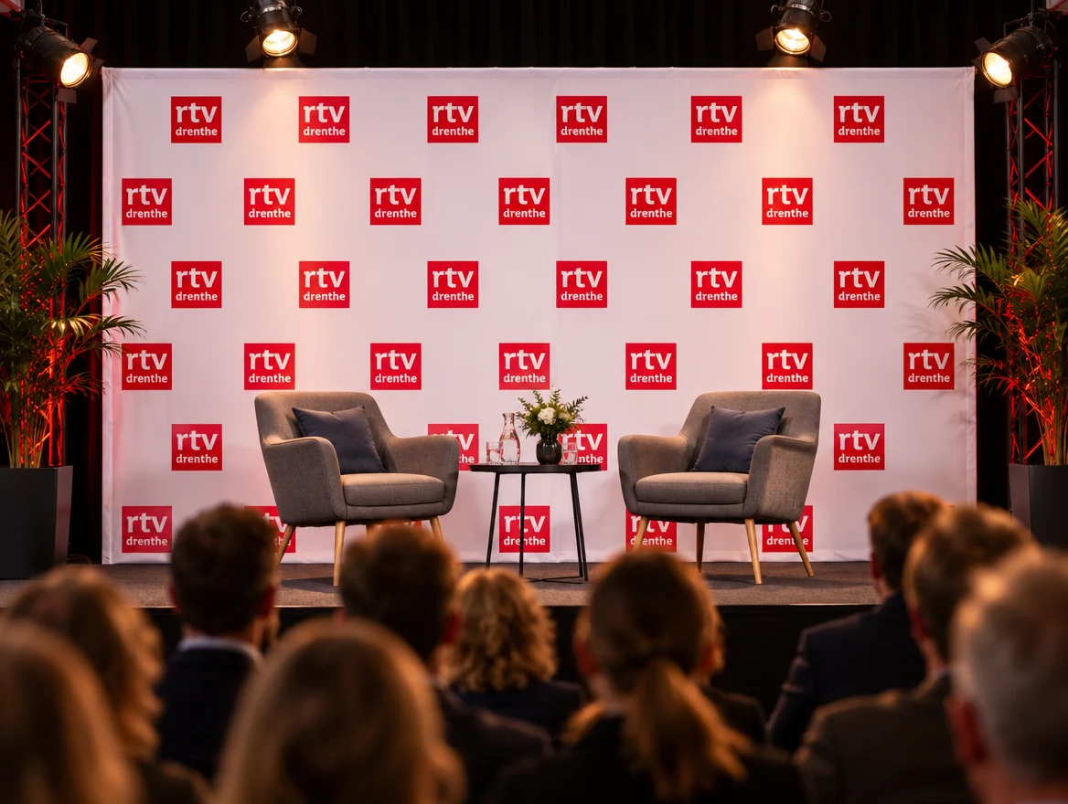 Backdrop achter een podium, ontwerp voor RTV Drenthe