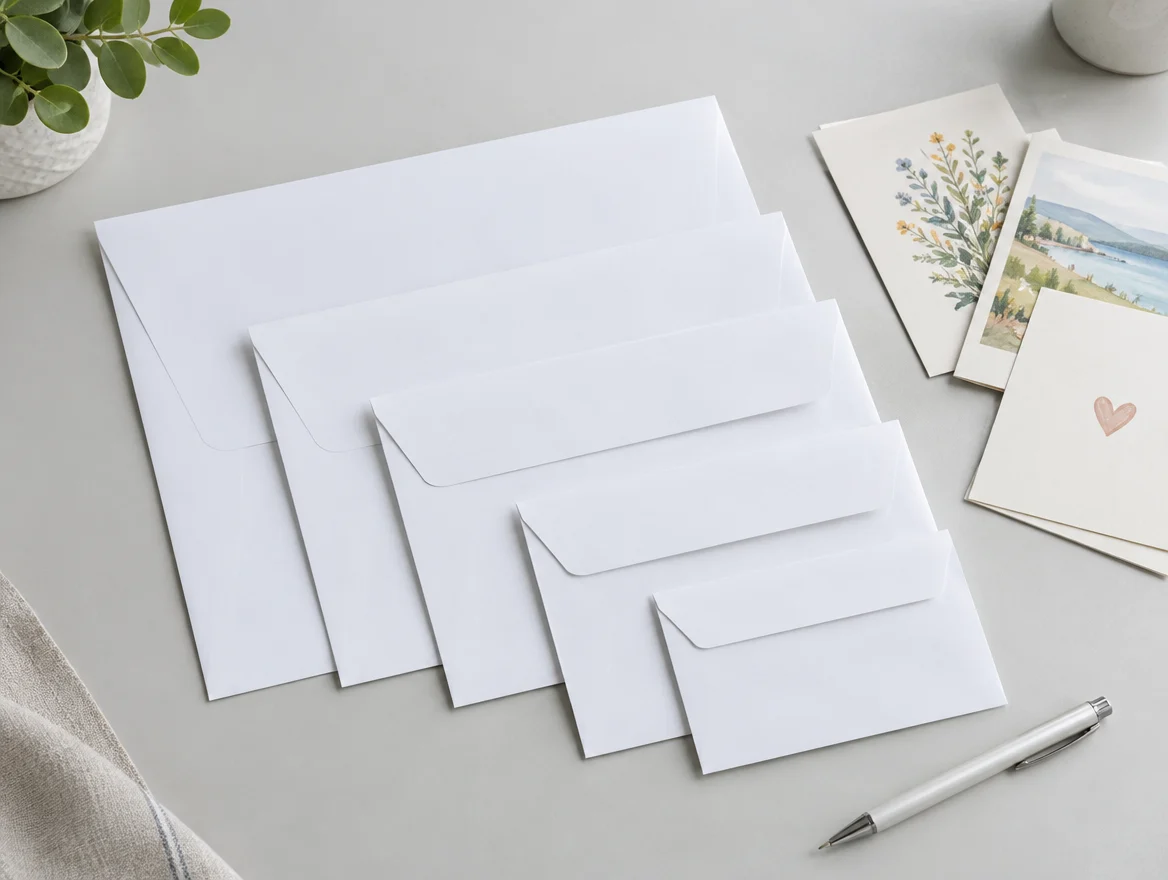 Blanco witte enveloppen in verschillende formaten