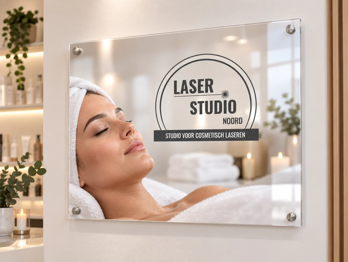 Foto op plexiglas met afstandhouders, ontwerp voor Laser Studio Noord