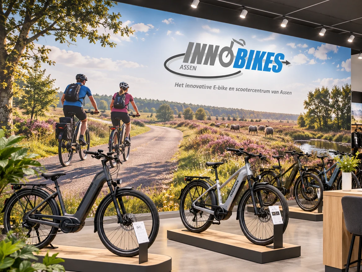 Fotobehang op een complete wand in een showroom, ontwerp voor Innobikes Assen