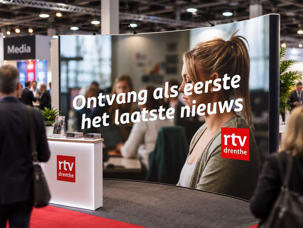 Gebogen pop-up wand op een beurs, ontwerp voor RTV Drenthe