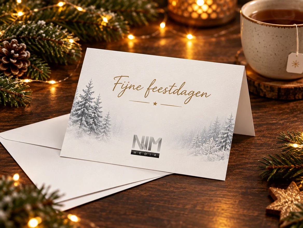 Toepassingsvoorbeeld: kerstkaart met envelop, met logo van NJM Media