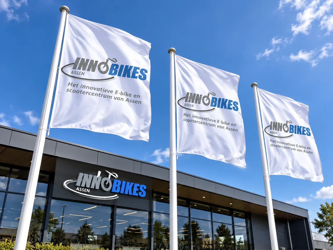 Mastvlaggen voor een showroom, ontwerp voor Innobikes Assen