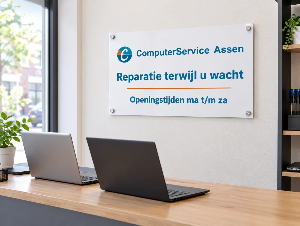 Toepassingsvoorbeeld: forex wandbord met afstandhouders, met logo van ComputerService Assen