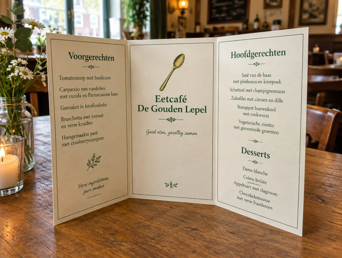 Toepassingsvoorbeeld: menukaart voor een fictief eetcafé