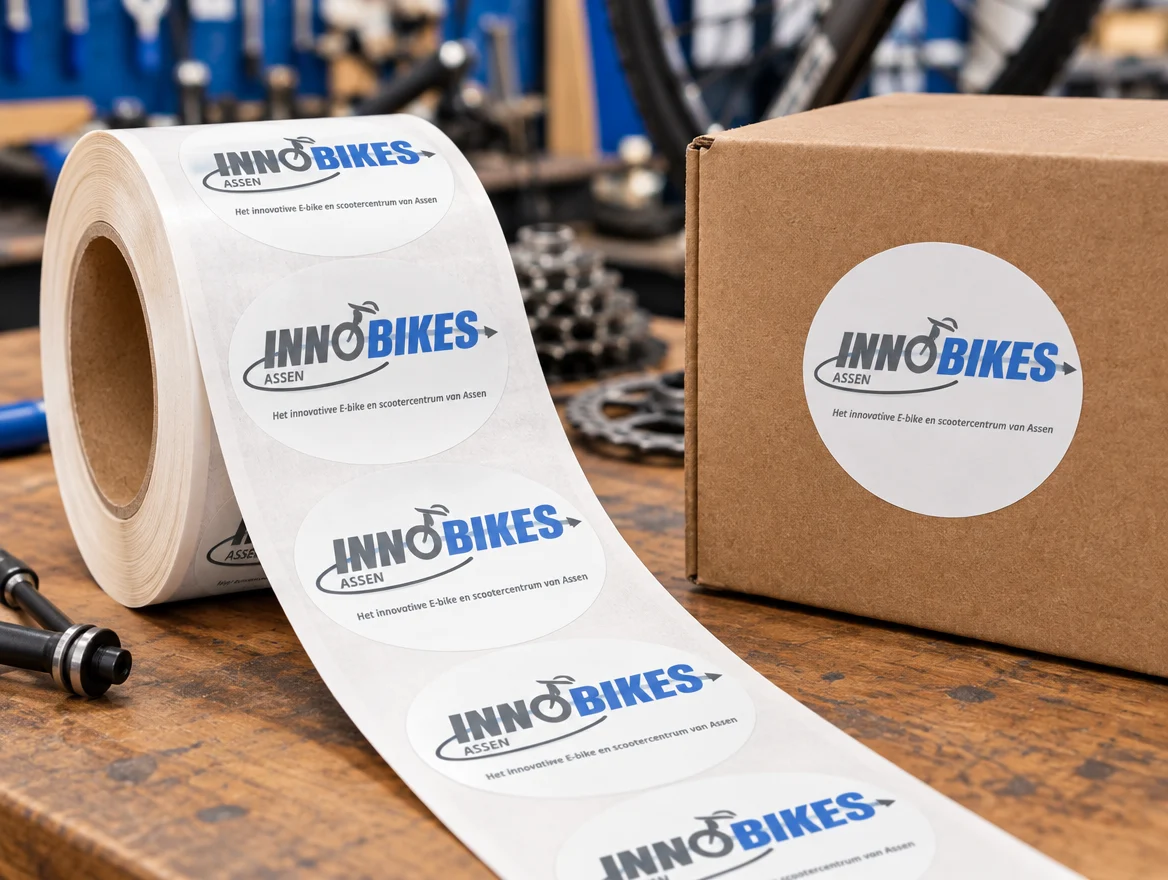 Toepassingsvoorbeeld: ronde stickers op rol, met logo van Innobikes