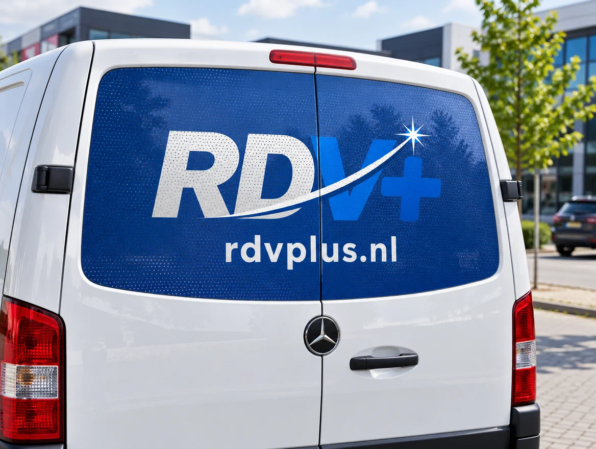 One Way Vision raamfolie op de achterruiten van een bus, ontwerp voor RDV+