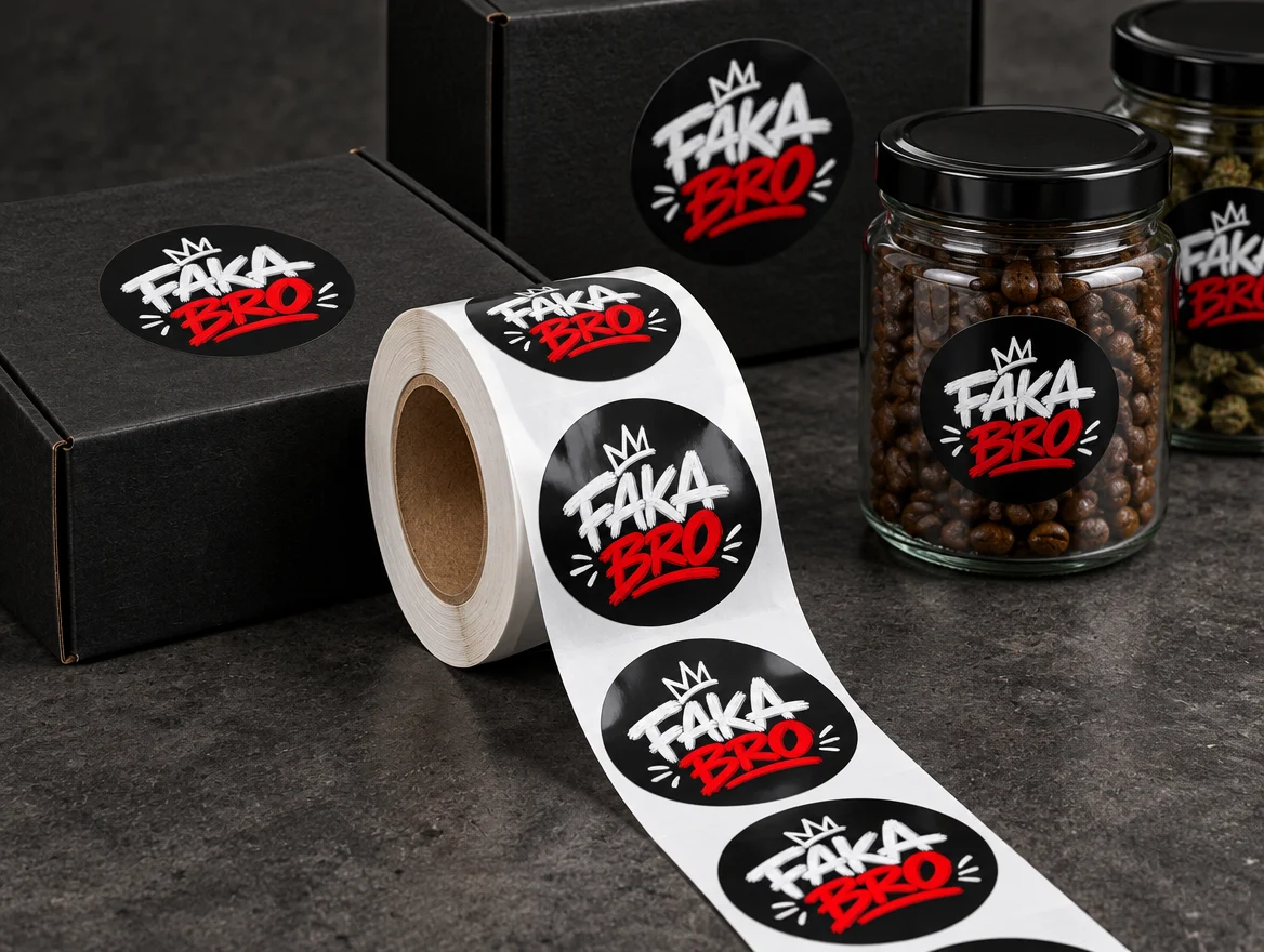 Ronde stickers op rol, ontwerp voor FAKA BRO