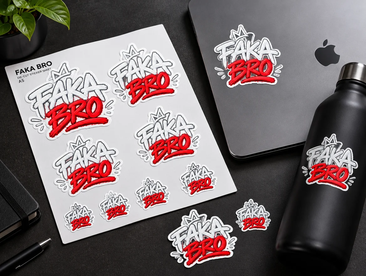 Stickervel met losse stickers, ontwerp voor FAKA BRO