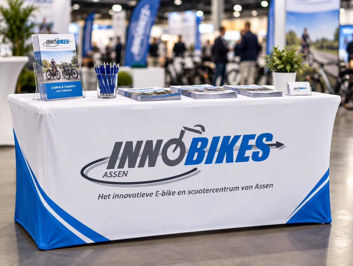 Bedrukt tafelkleed op een beurs, ontwerp voor Innobikes Assen