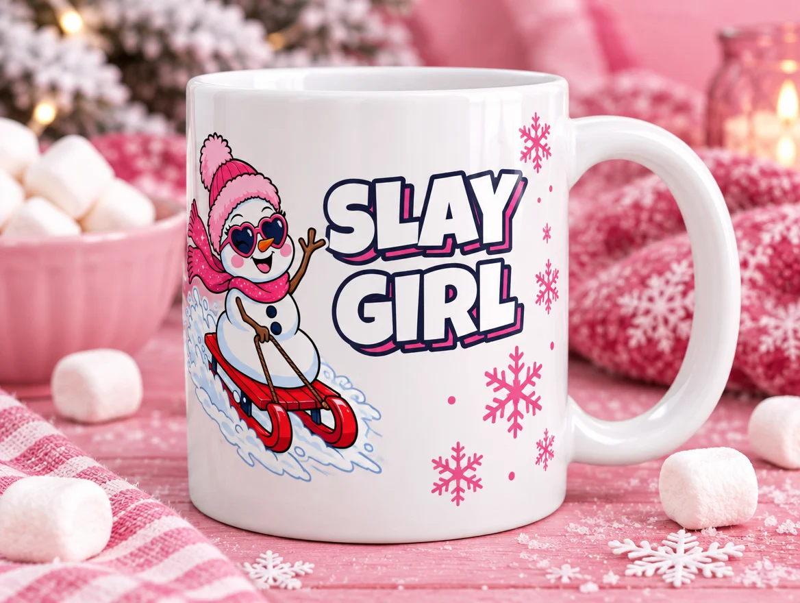 Toepassingsvoorbeeld: mok Slay Girl met sneeuwpop