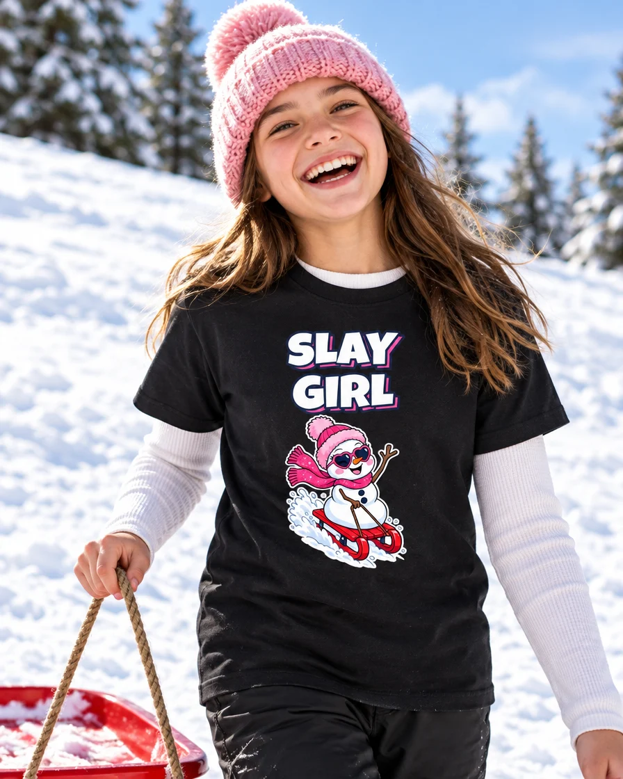 Toepassingsvoorbeeld: T-shirt Slay Girl met sneeuwpop