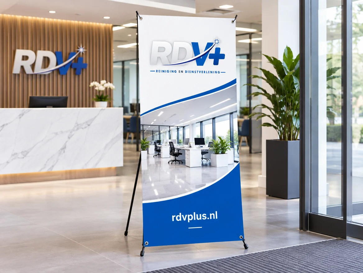 X-banner in een kantoorentree, ontwerp voor RDV+