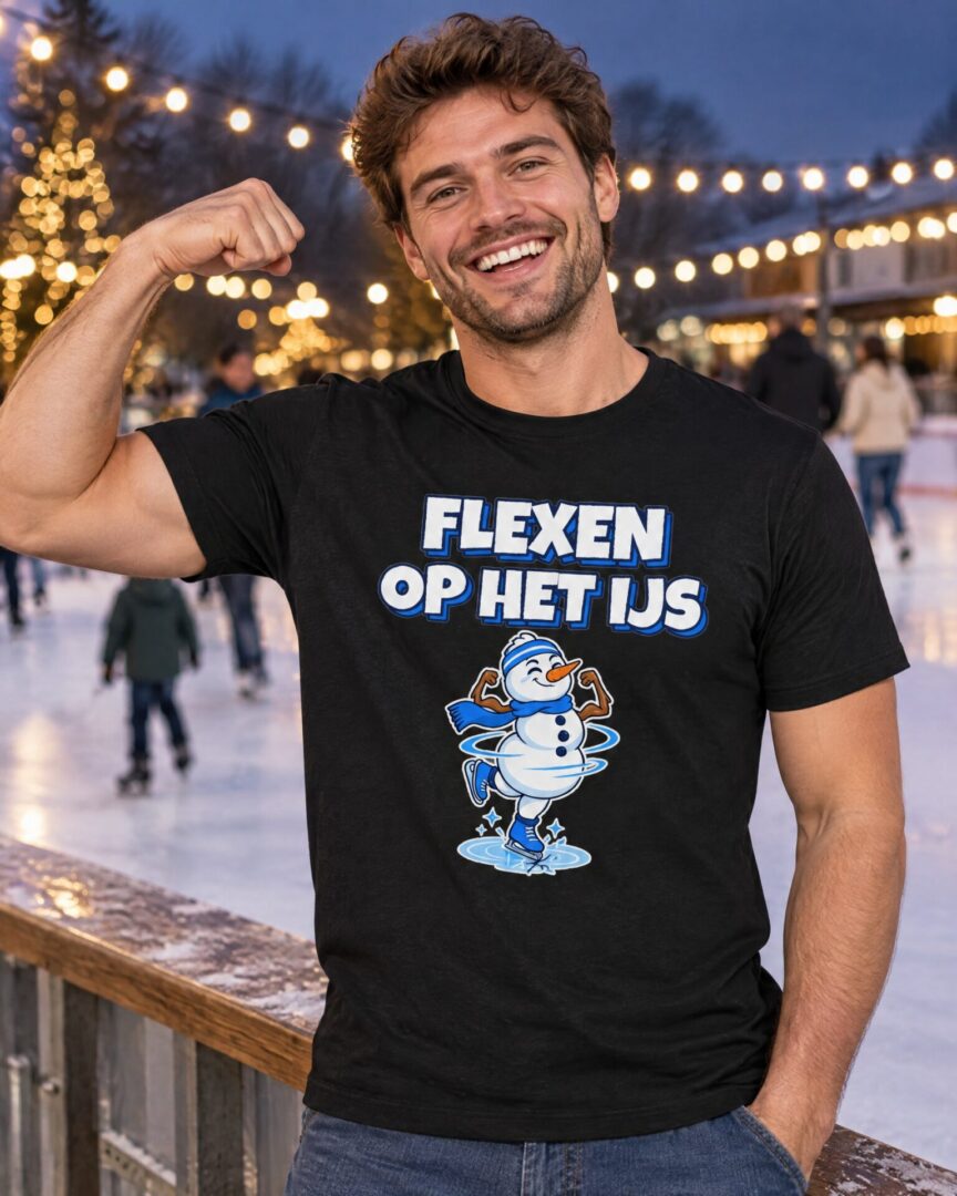 Model draagt het Winter T-shirt Flexen op het IJs