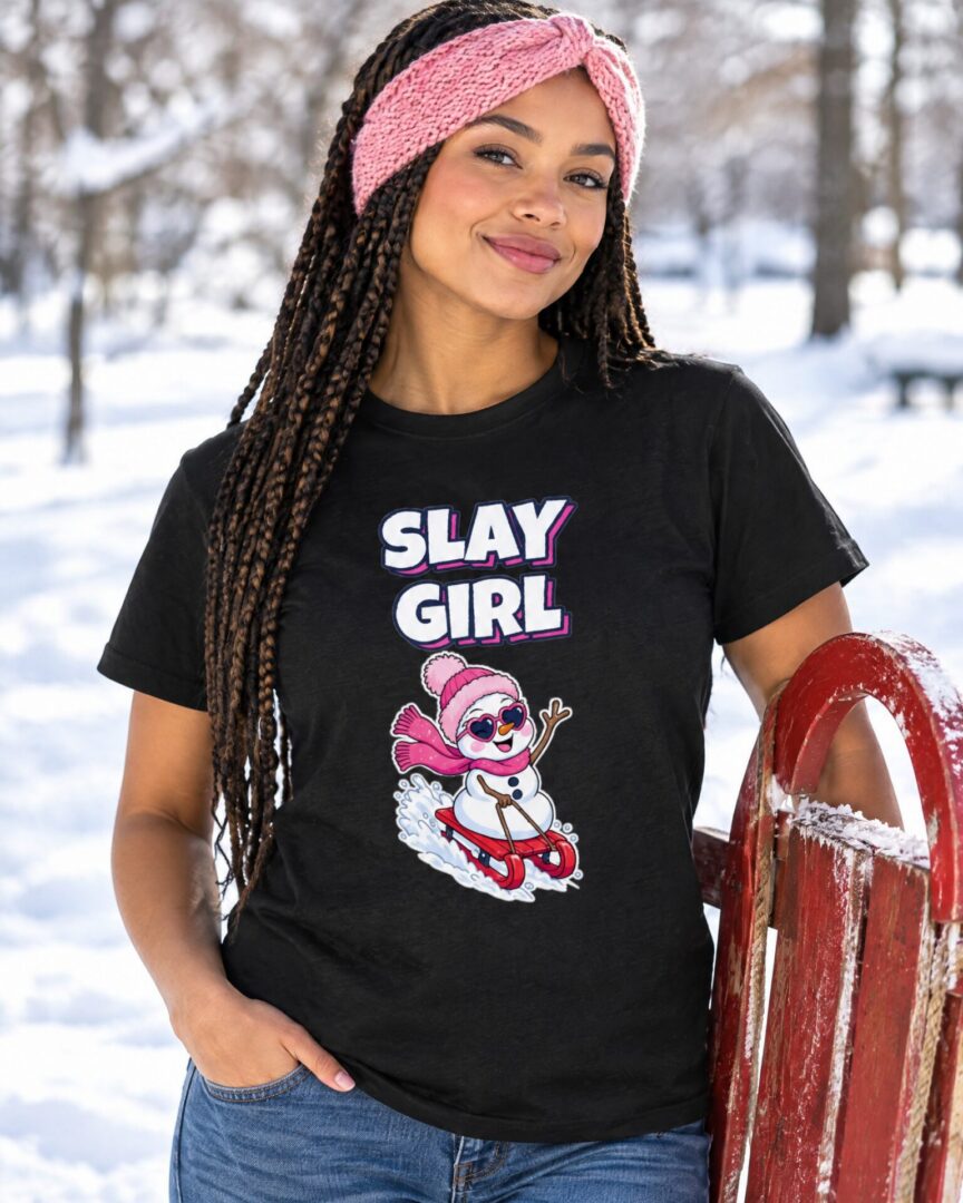 Model draagt het Winter T-shirt Slay Girl